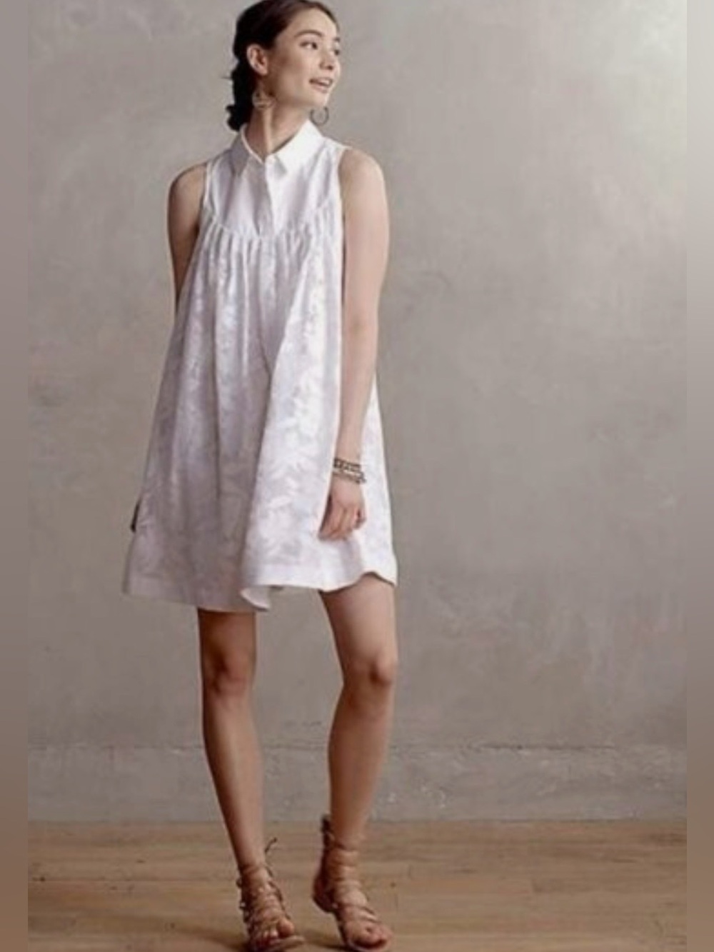 HD In Paris Laced Poplin Swing Dress XS Petite White Anthropologie